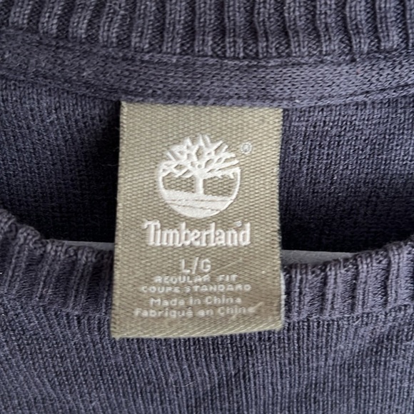 timberland knit sweater navy blue white stripe red embroidered emblem - Picture 3 of 4